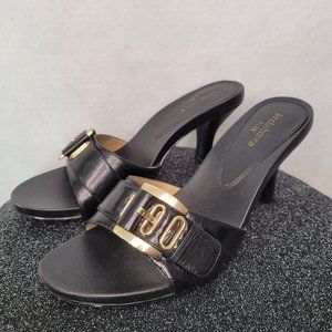 Liz Claiborne Flex Aldin Black Leather High Heeled Slide Sandals size 8.5